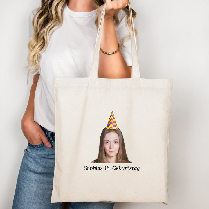 Personalisierte Geburtstags-Tragetasche mit Gesicht – Individuelle Tote Bag als Geschenk-FaceeCo