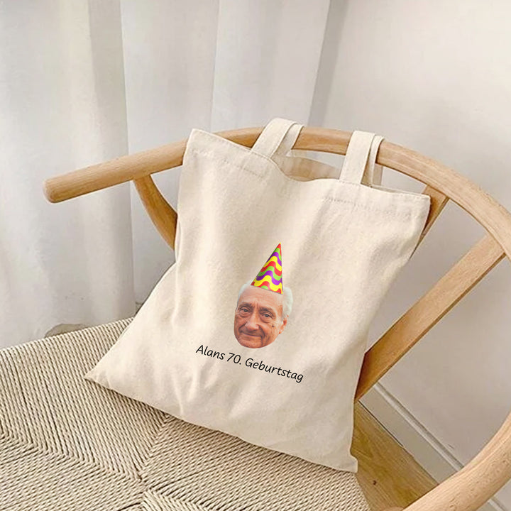 Personalisierte Geburtstags-Tragetasche mit Gesicht – Individuelle Tote Bag als Geschenk-FaceeCo