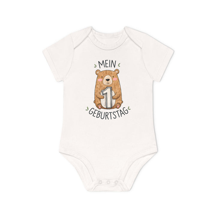 1 year old birthday Baby Bodysuit with bear Premium Organic Cotton-FaceeCo