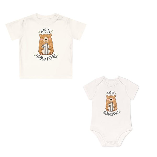 1 year old birthday Baby Bodysuit with bear Premium Organic Cotton-FaceeCo