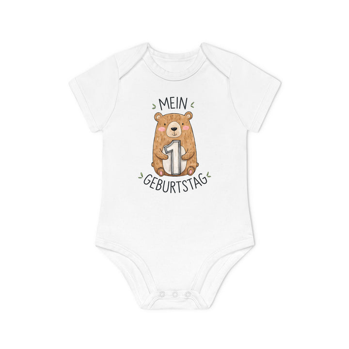 1 year old birthday Baby Bodysuit with bear Premium Organic Cotton-FaceeCo