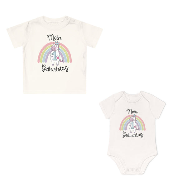 Einhorn Baby Body oder Shirt zum 1. Geburtstag – 100 % Bio-Baumwolle-FaceeCo