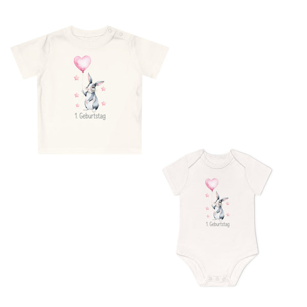 Süßer 1. Geburtstag Baby Body oder T-Shirt mit Hase aus Bio-Baumwolle – Premiumqualität-FaceeCo