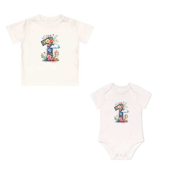 1. Geburtstag Baby Body oder T-Shirt mit Katze – Premium Bio-Baumwolle-FaceeCo