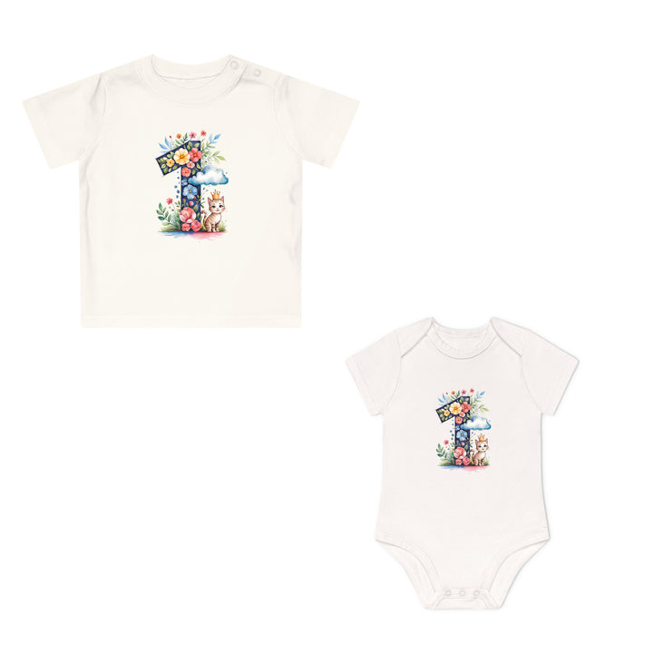 1. Geburtstag Baby Body oder T-Shirt mit Katze – Premium Bio-Baumwolle-FaceeCo