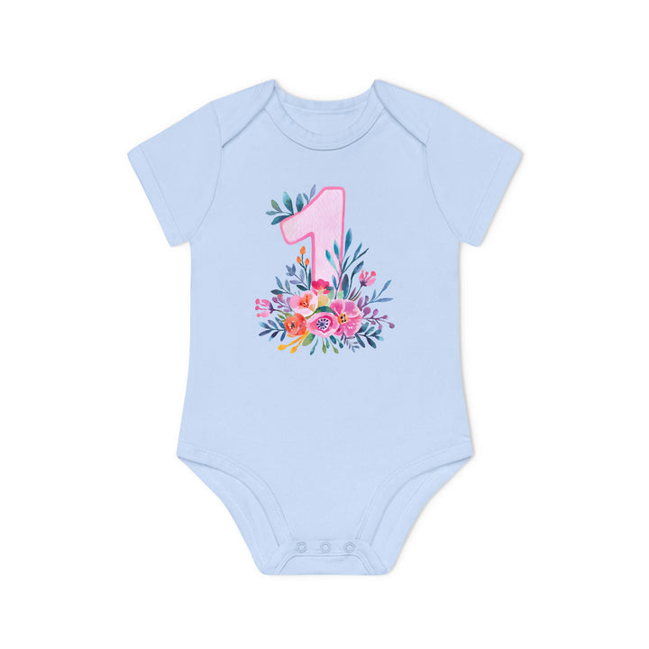 1. Geburtstag Baby Body oder T-Shirt aus Bio-Baumwolle mit Blumen-FaceeCo