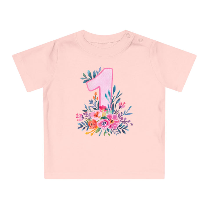 1. Geburtstag Baby Body oder T-Shirt aus Bio-Baumwolle mit Blumen-FaceeCo