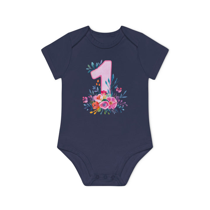 1. Geburtstag Baby Body oder T-Shirt aus Bio-Baumwolle mit Blumen-FaceeCo