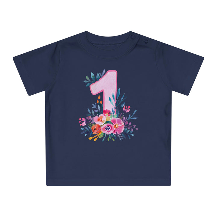 1. Geburtstag Baby Body oder T-Shirt aus Bio-Baumwolle mit Blumen-FaceeCo