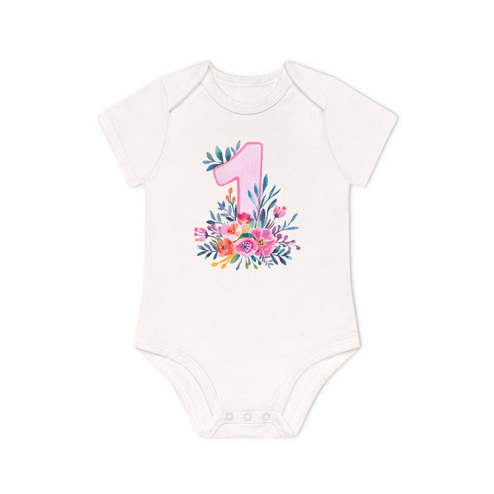 1. Geburtstag Baby Body oder T-Shirt aus Bio-Baumwolle mit Blumen-FaceeCo