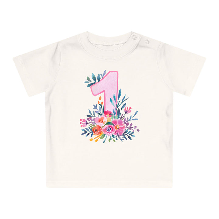 1. Geburtstag Baby Body oder T-Shirt aus Bio-Baumwolle mit Blumen-FaceeCo