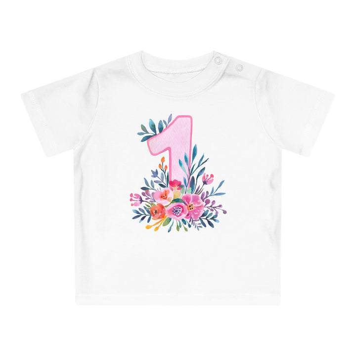 1. Geburtstag Baby Body oder T-Shirt aus Bio-Baumwolle mit Blumen-FaceeCo