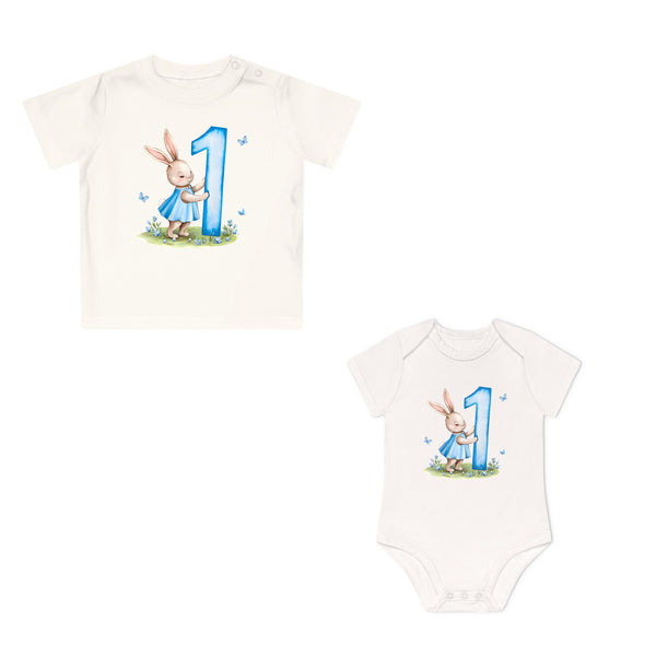 Geburtstag Baby Body oder T-Shirt mit Hase – Premium Bio-Baumwolle-FaceeCo