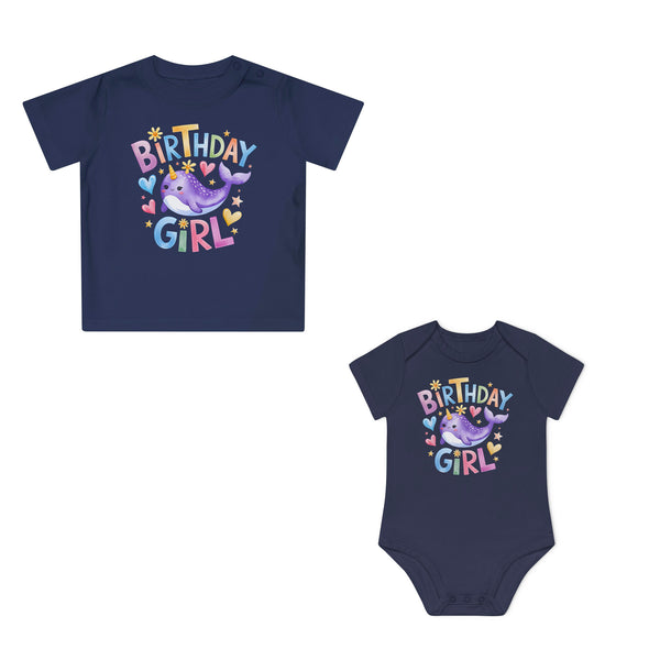 Narwal Geburtstag Mädchen Baby Body Shirt – Bio Baumwolle Premium-FaceeCo