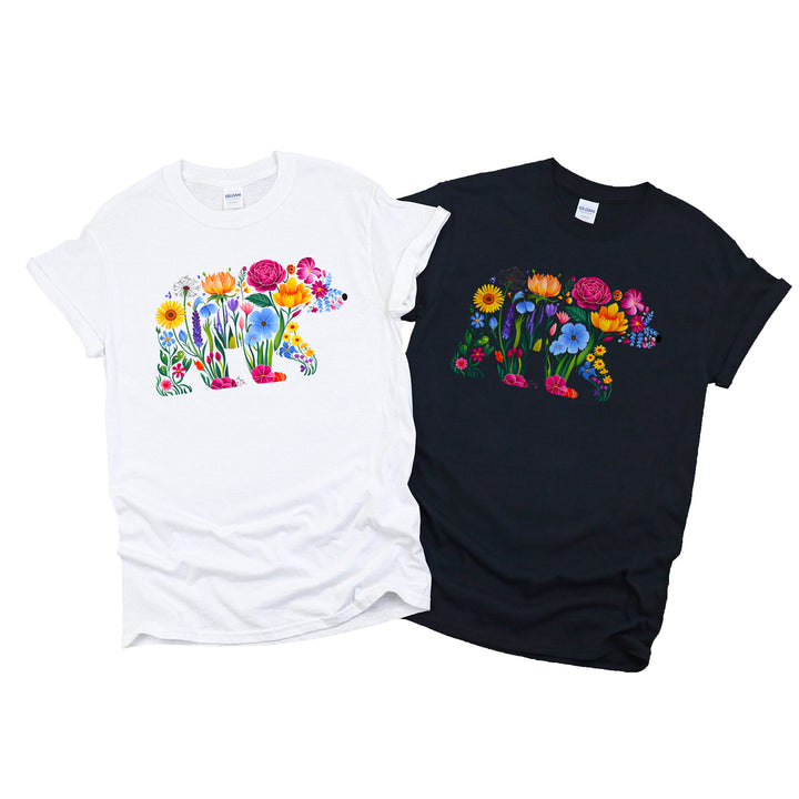Bären Silhouette Shirt aus Wildblumen – Natur & Tierliebe vereint-FaceeCo