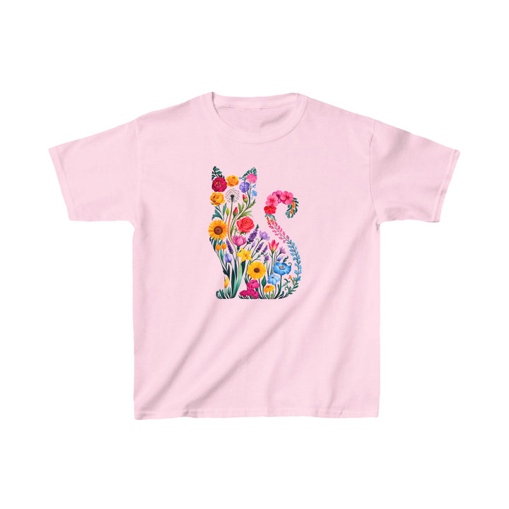 Kindershirt mit Katzen-Silhouette aus Wildblumen – Florales T-Shirt für Mädchen und Jungen-FaceeCo