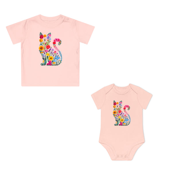 Wildblumen-Katze Baby Body oder Baby T-Shirt – Premium Bio-Baumwolle-FaceeCo