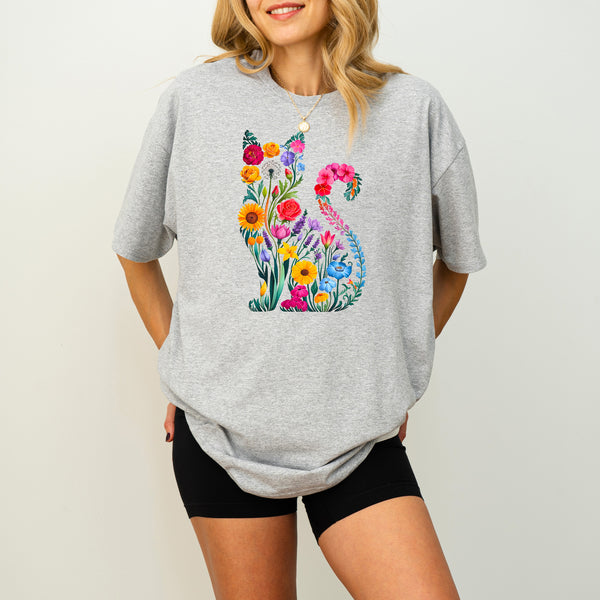 Katzen Silhouette Shirt aus Wildblumen – Perfektes Geschenk für Katzenliebhaber-FaceeCo