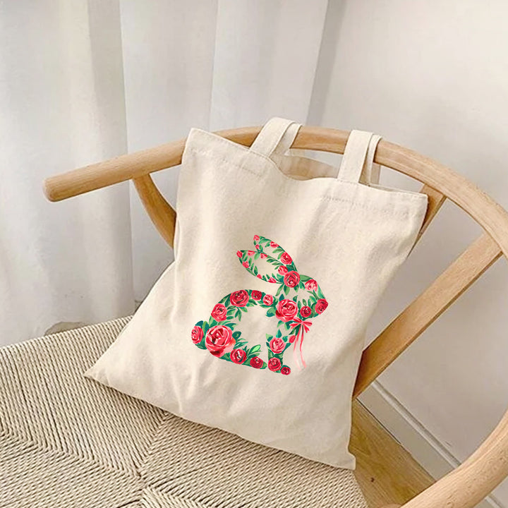 Florale Osterhasen Tragetasche – Süße Bunny Tote Bag mit Blumen-FaceeCo