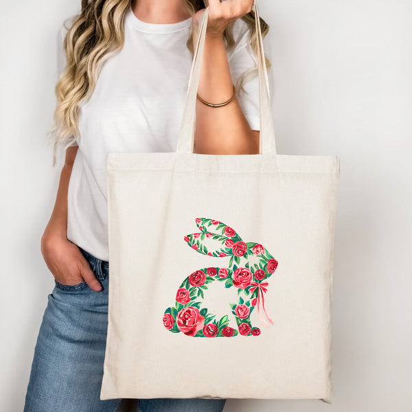 Florale Osterhasen Tragetasche – Süße Bunny Tote Bag mit Blumen-FaceeCo