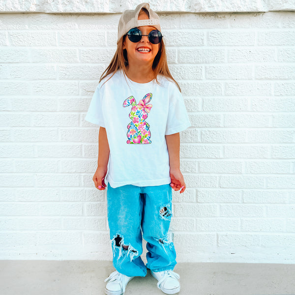 Niedliches Hasen-Shirt für Kinder – Wildblumen in Hasenform für Mädchen und Jungen-FaceeCo