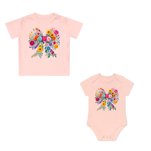 Süßes Baby Body oder T-Shirt mit Blumen Schleife – Premium Bio-Baumwolle-FaceeCo