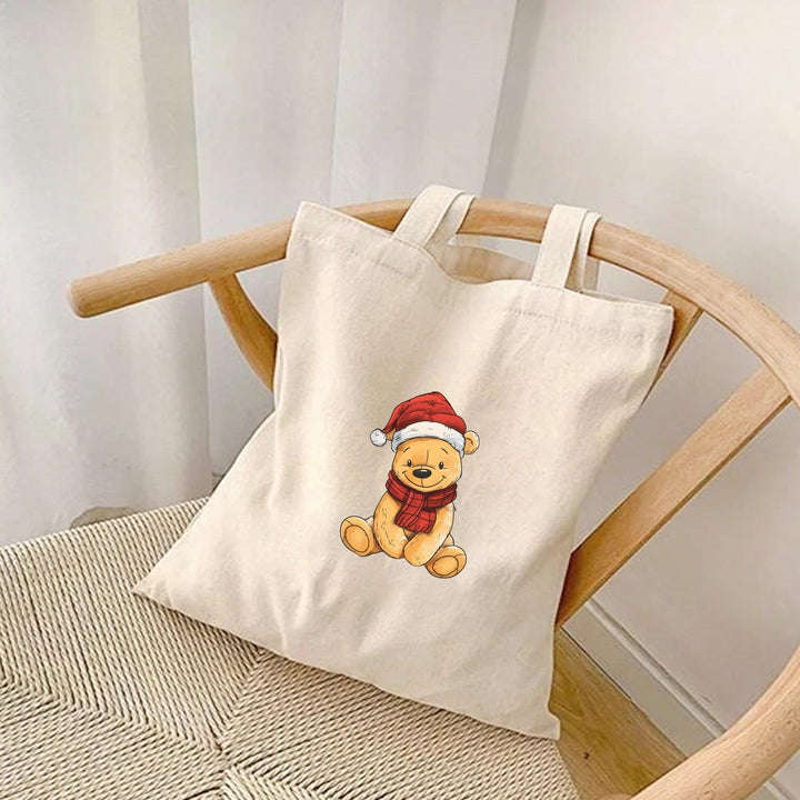 Baumwoll-Tasche mit Weihnachtsbär | Festliche Einkaufstasche mit niedlichem Bärenmotiv-FaceeCo
