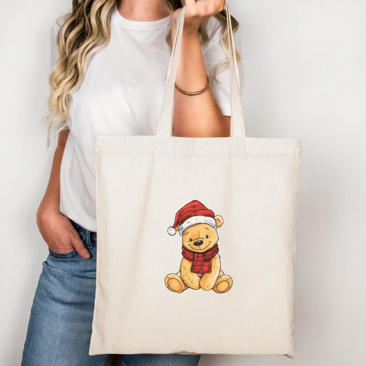 Baumwoll-Tasche mit Weihnachtsbär | Festliche Einkaufstasche mit niedlichem Bärenmotiv-FaceeCo