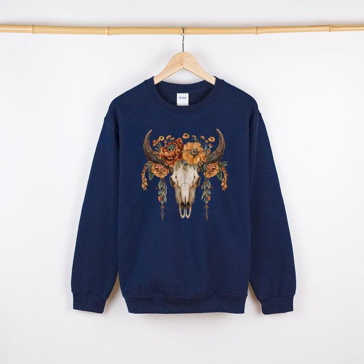 Boho-Kuhschädel Sweater | Ländlich inspiriertes Pullover-Design-FaceeCo