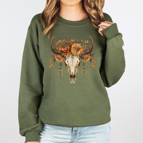 Boho-Kuhschädel Sweater | Ländlich inspiriertes Pullover-Design-FaceeCo