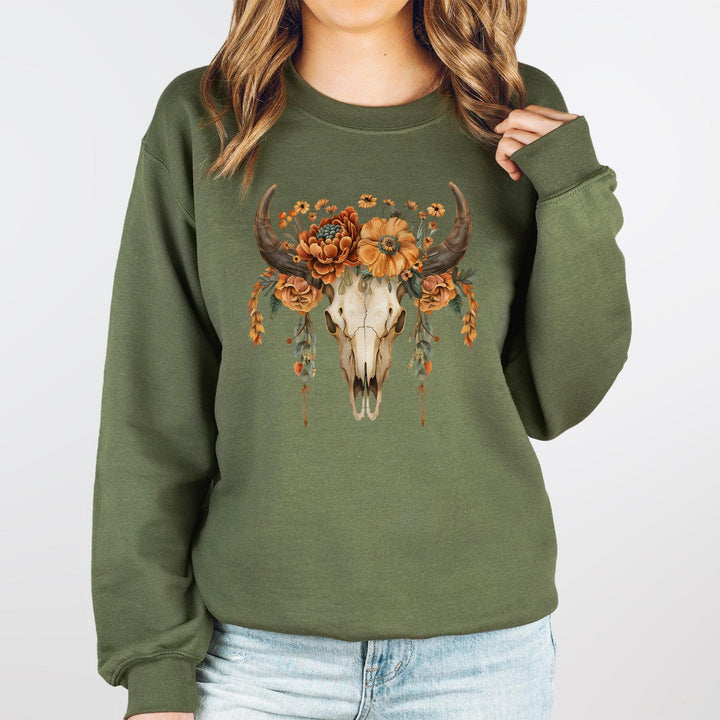 Boho-Kuhschädel Sweater | Ländlich inspiriertes Pullover-Design-FaceeCo