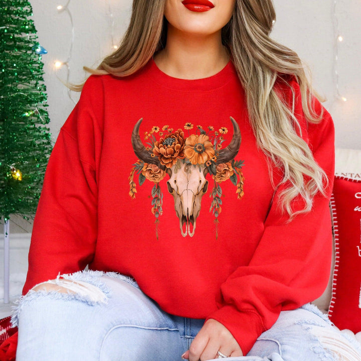 Boho-Kuhschädel Sweater | Ländlich inspiriertes Pullover-Design-FaceeCo