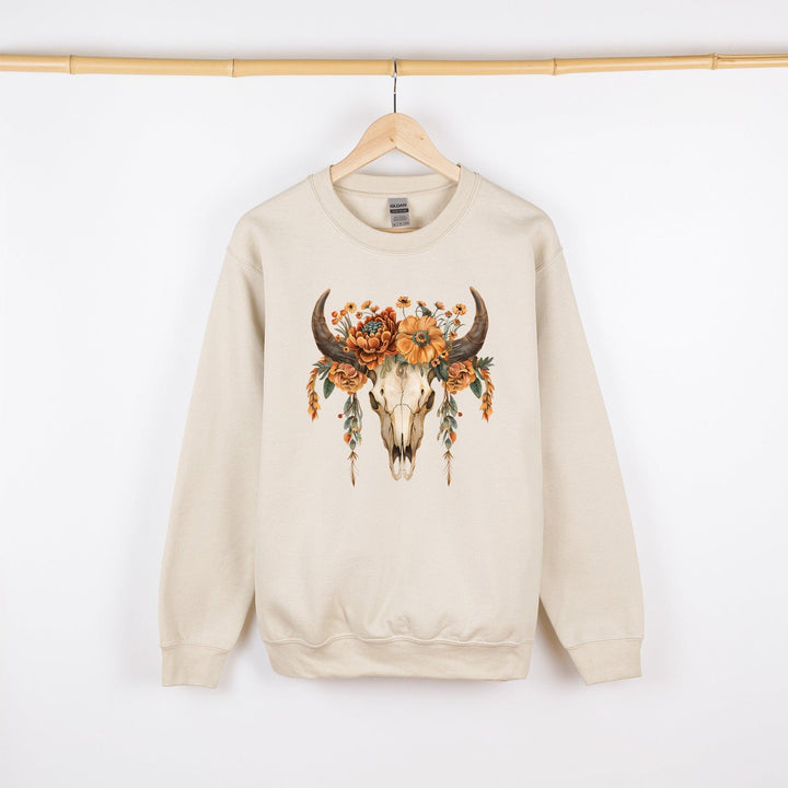 Boho-Kuhschädel Sweater | Ländlich inspiriertes Pullover-Design-FaceeCo