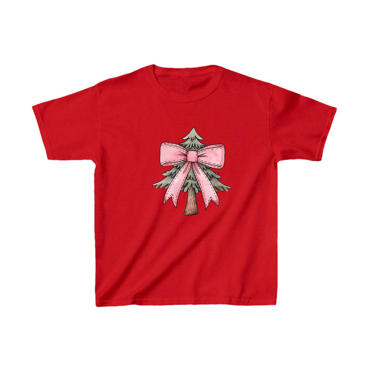 Festliches Kinder T-Shirt | Weihnachtsbaum mit rosa Coquette Schleife-FaceeCo