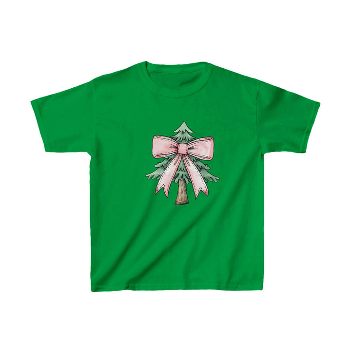 Festliches Kinder T-Shirt | Weihnachtsbaum mit rosa Coquette Schleife-FaceeCo