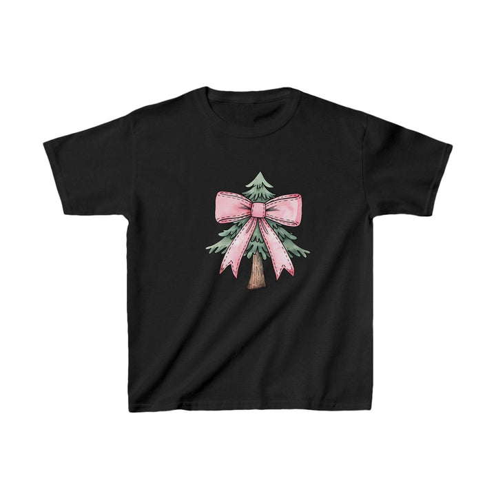 Festliches Kinder T-Shirt | Weihnachtsbaum mit rosa Coquette Schleife-FaceeCo