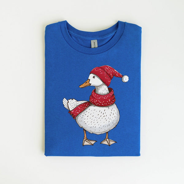 Gans mit Mütze und Schal T-Shirt | Süßes Tier-Weihnachts-Shirt-FaceeCo
