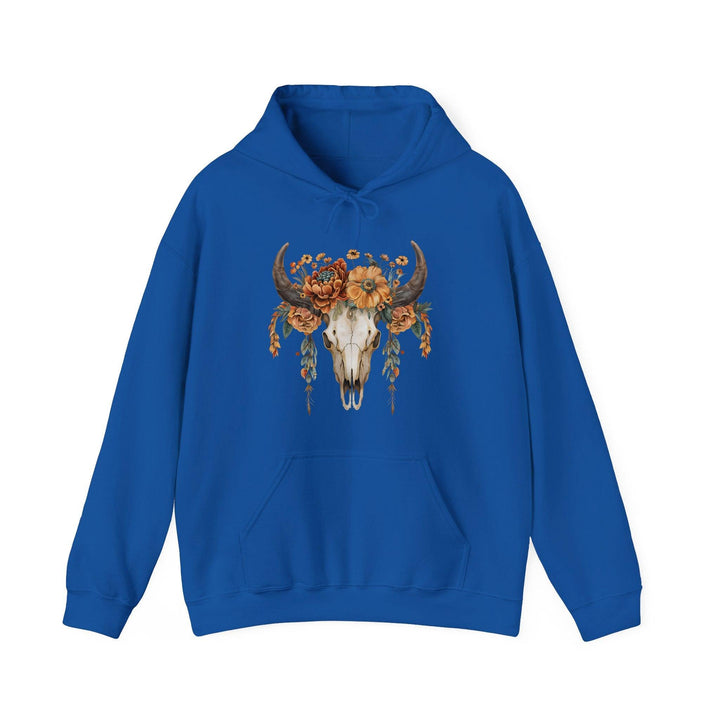 Kapuzenpullover mit Boho-Kuhschädel | Floraler Western Hoodie-FaceeCo