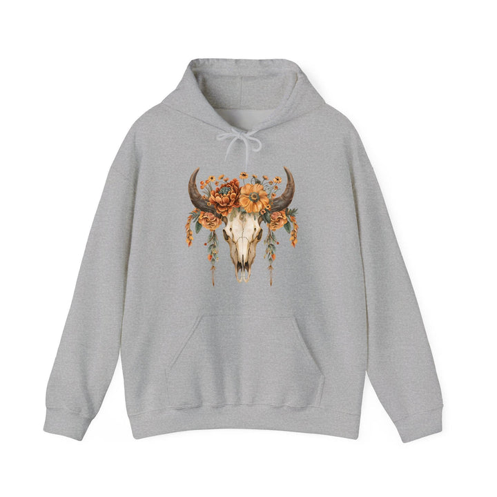 Kapuzenpullover mit Boho-Kuhschädel | Floraler Western Hoodie-FaceeCo