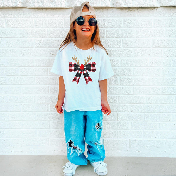 Kinder Süßes Weihnachts-Rentier-Shirt | Festliches T-Shirt für Kinder-FaceeCo