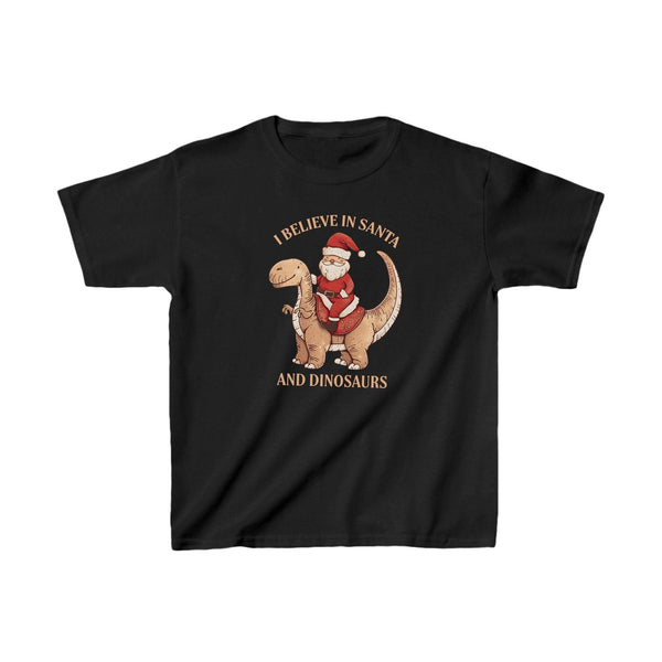 Kinder Süßes Weihnachts-Shirt | Santa und Dinosaurier T-Shirt "I Believe In Santa & Dinosaurs"-FaceeCo