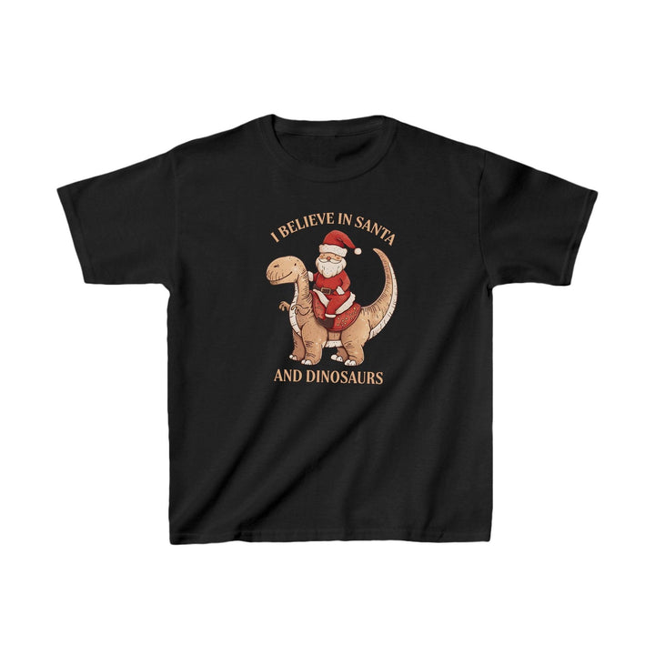 Kinder Süßes Weihnachts-Shirt | Santa und Dinosaurier T-Shirt "I Believe In Santa & Dinosaurs"-FaceeCo