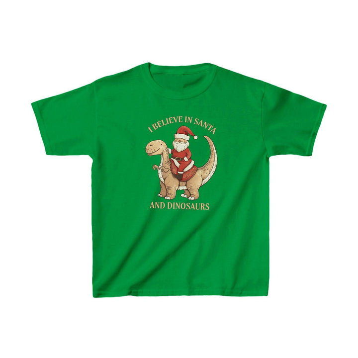 Kinder Süßes Weihnachts-Shirt | Santa und Dinosaurier T-Shirt "I Believe In Santa & Dinosaurs"-FaceeCo