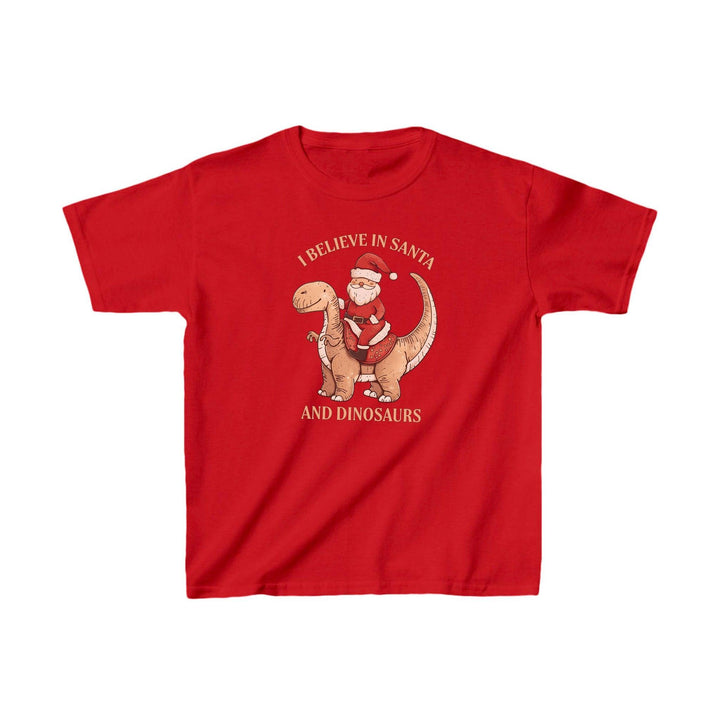 Kinder Süßes Weihnachts-Shirt | Santa und Dinosaurier T-Shirt "I Believe In Santa & Dinosaurs"-FaceeCo