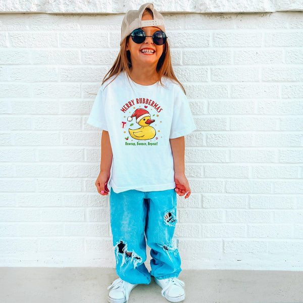 Lustige Quietscheente als Weihnachtsmann T-Shirt für Kids| Niedliches Festliches Kinder-Shirt-FaceeCo