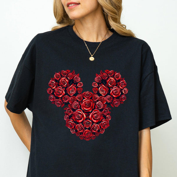 Minnie-Kopf aus Rosen-Shirt | Süßes Blumen T-Shirt-FaceeCo