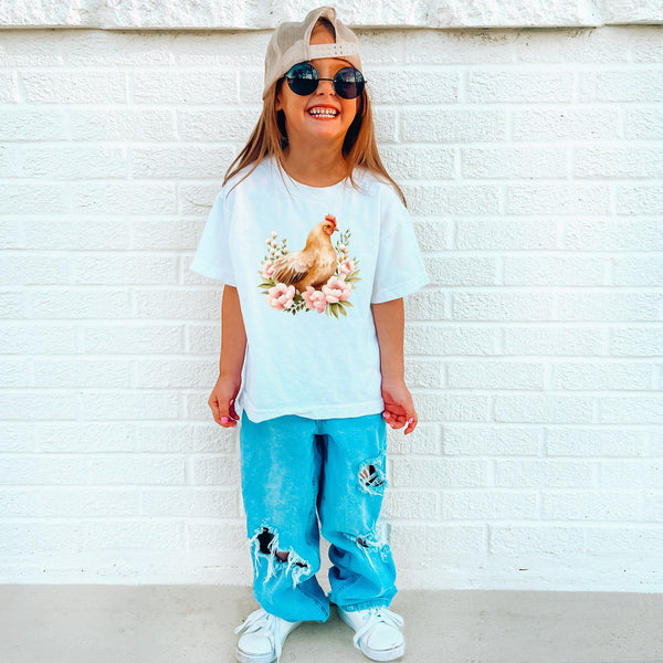 Niedliches Blumen-Henne-Shirt für Kinder | Süßes Huhn T-Shirt-FaceeCo
