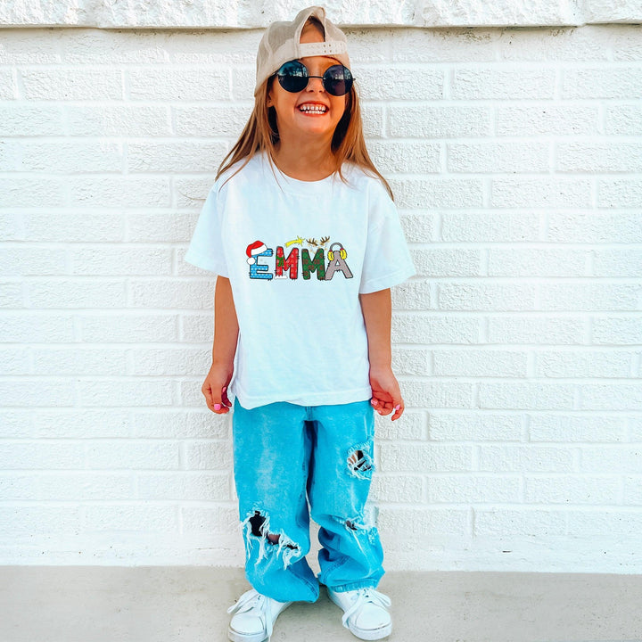 Niedliches Weihnachtsshirt mit personalisiertem Namen für Kinder-FaceeCo