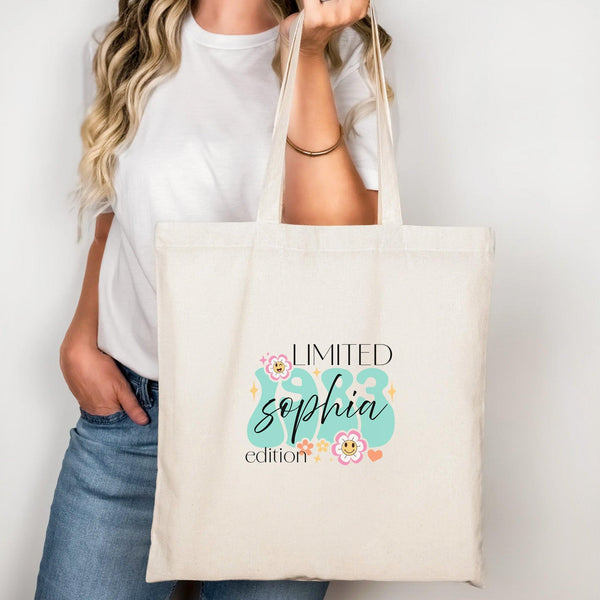 Personalisierte Baumwoll-Tasche mit Name und Jahr | Individuelle Geschenktasche-FaceeCo