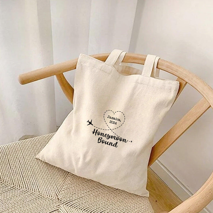 Personalisierte Flitterwochen-Baumwoll-Einkaufstasche-FaceeCo